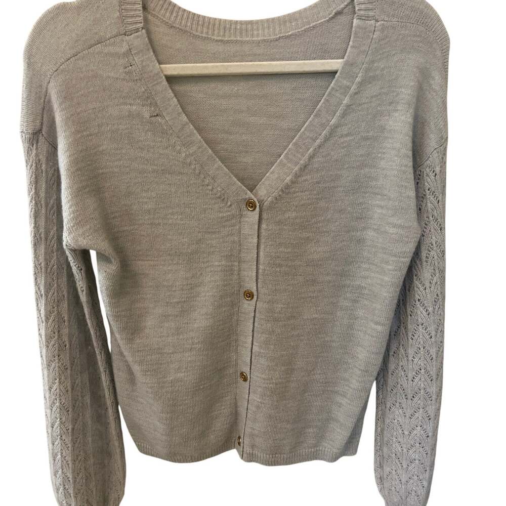 Banana Republic Long Sleeve Sweater Women's Size XS Soft Gray Revesible Lacy